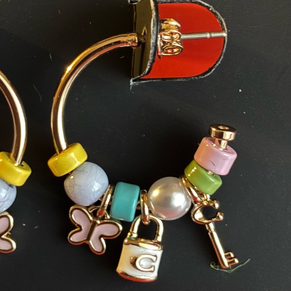 COACH Earrings,Coach Gold Hoop Earrings with Pastel Charms - Picture 5 of 7
